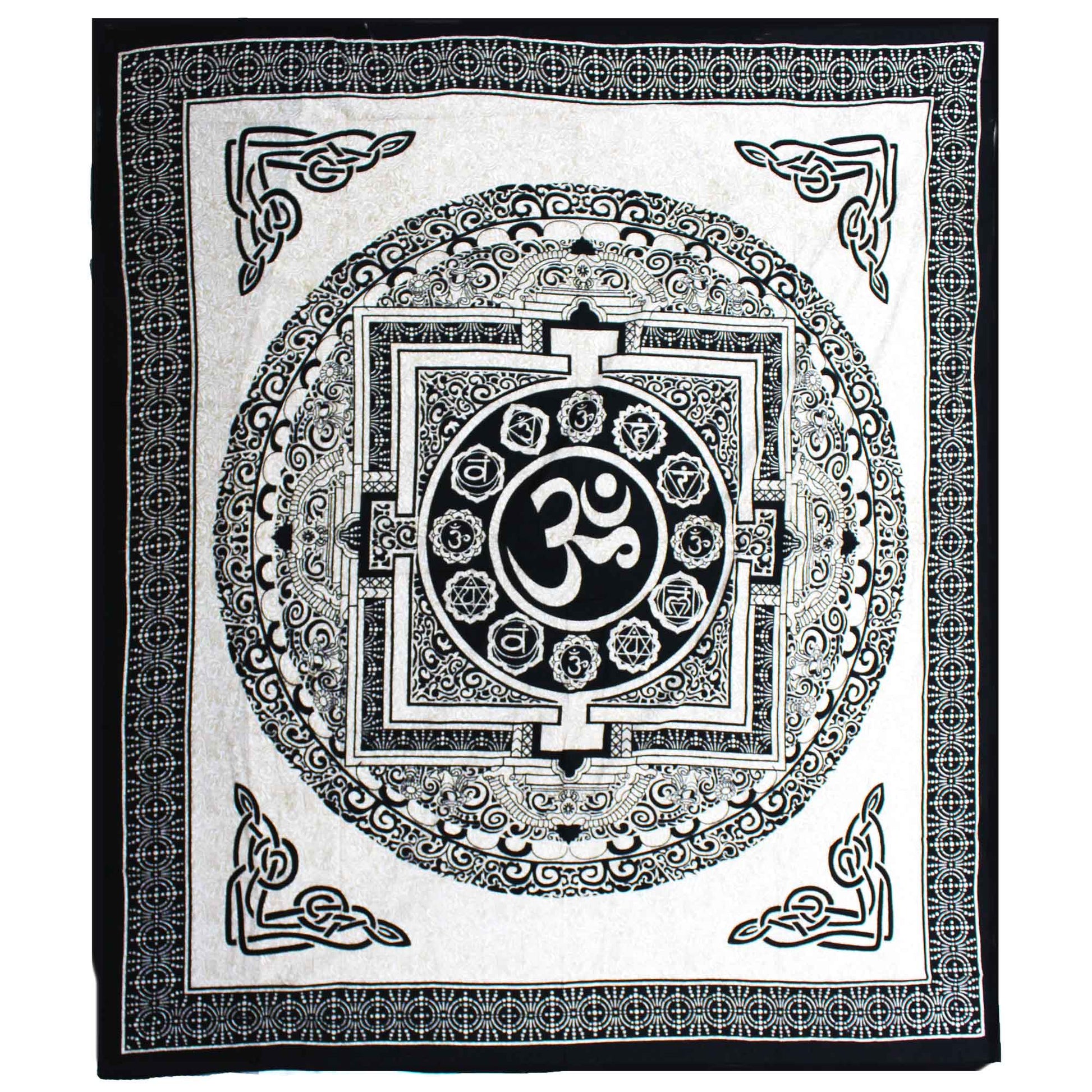 Double Cotton Bedspread / Wall Hanging - Mono - OM Mandala