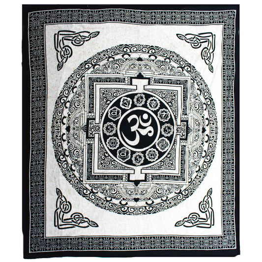 Double Cotton Bedspread / Wall Hanging - Mono - OM Mandala
