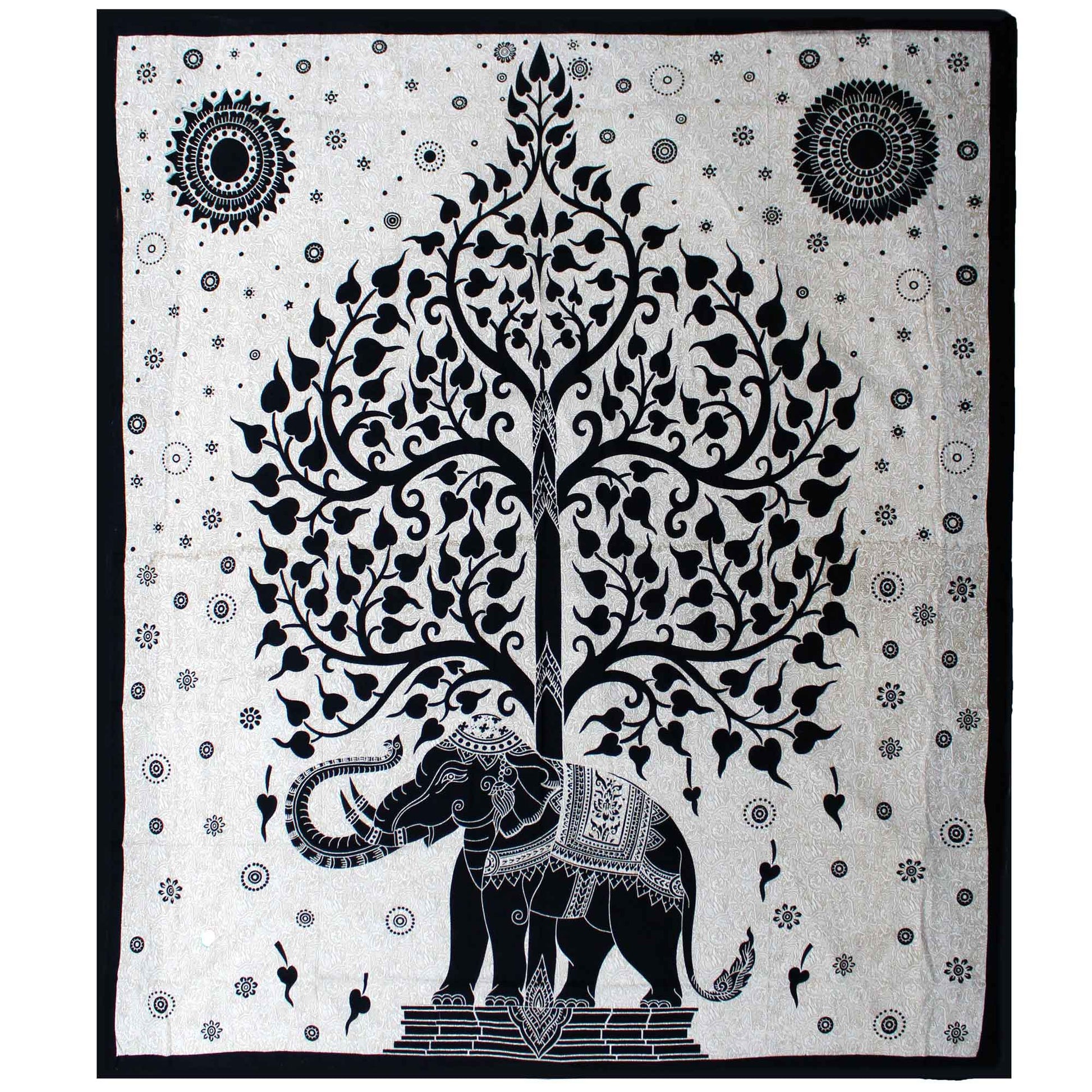 Double Cotton Bedspread / Wall Hanging - Mono - Elephant Tree