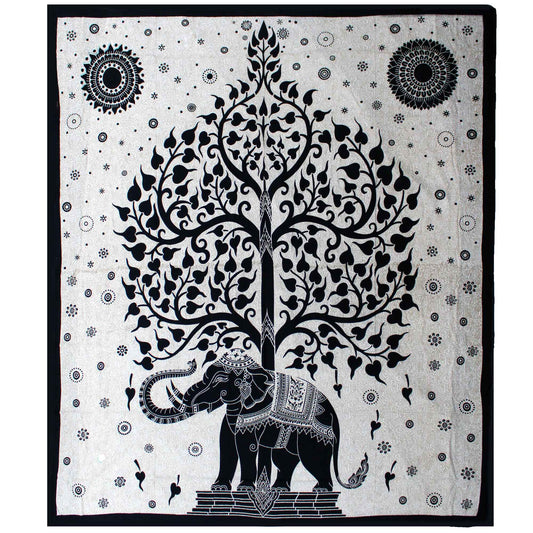 Double Cotton Bedspread / Wall Hanging - Mono - Elephant Tree