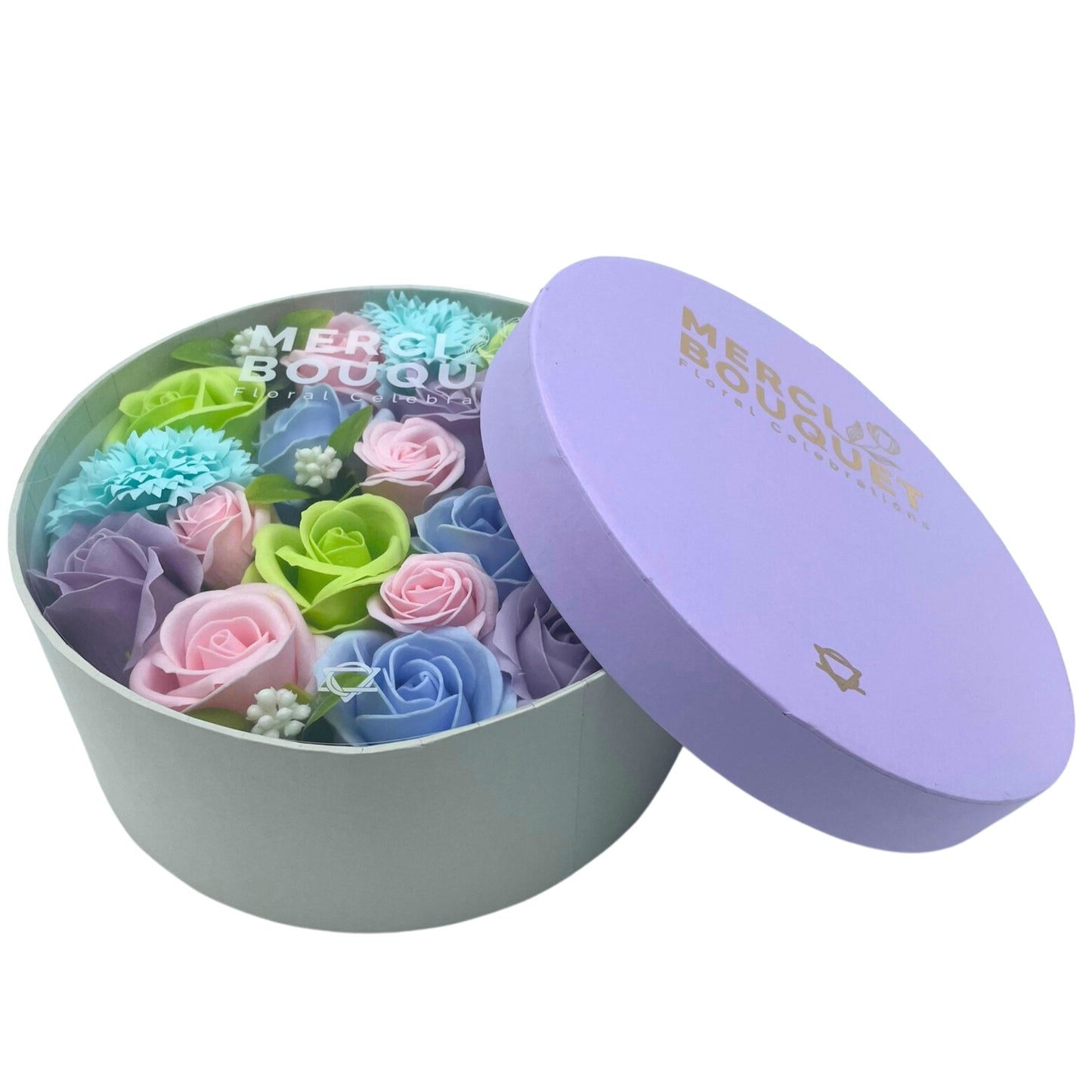 Baby Blessings Soap Flowers - Blues in Round Box
