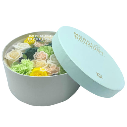 Spring Celibrations Soap Flowers - Yellow & Greens in Round Box