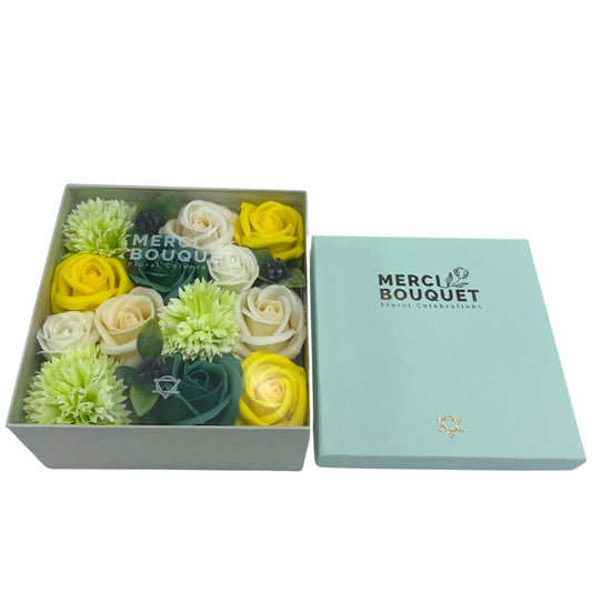 Spring Celibrations Soap Flowers - Yellow & Greens in Square Box