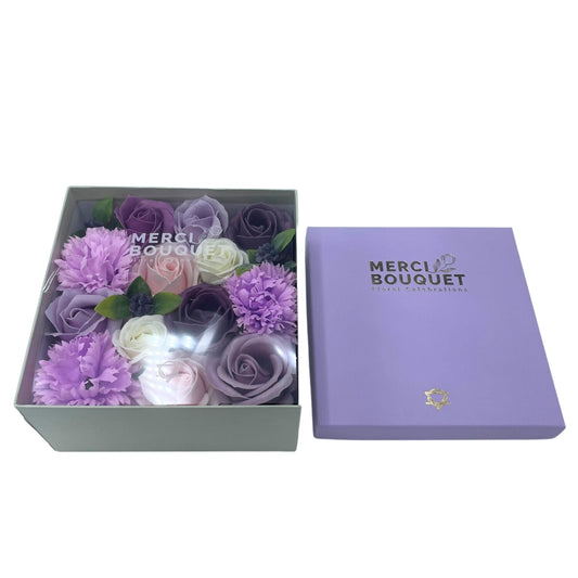 Lavender Rose & Carnation Soap Flowers - Square Box