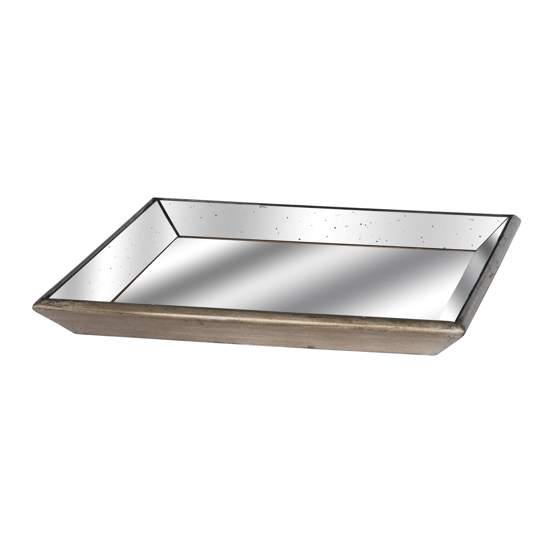Astor Distressed Mirrored Square Tray With Wooden Detailing - Large