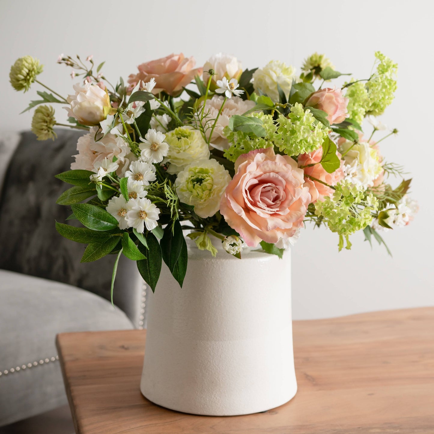 White With Grey Detail Cylindrical Ceramic Vase - Large