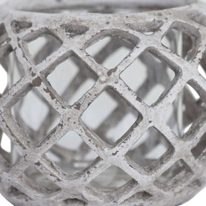 Round Ceramic Lattice Hurricane Lantern - Large
