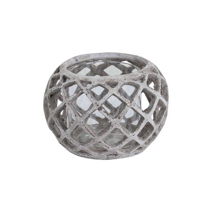 Round Ceramic Lattice Hurricane Lantern - Large