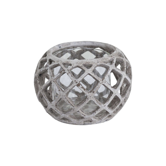 Round Ceramic Lattice Hurricane Lantern - Large