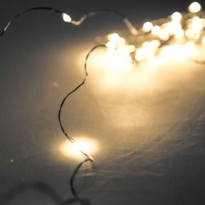 100 LED Battery Micro Lights Silver Wire - 10 m