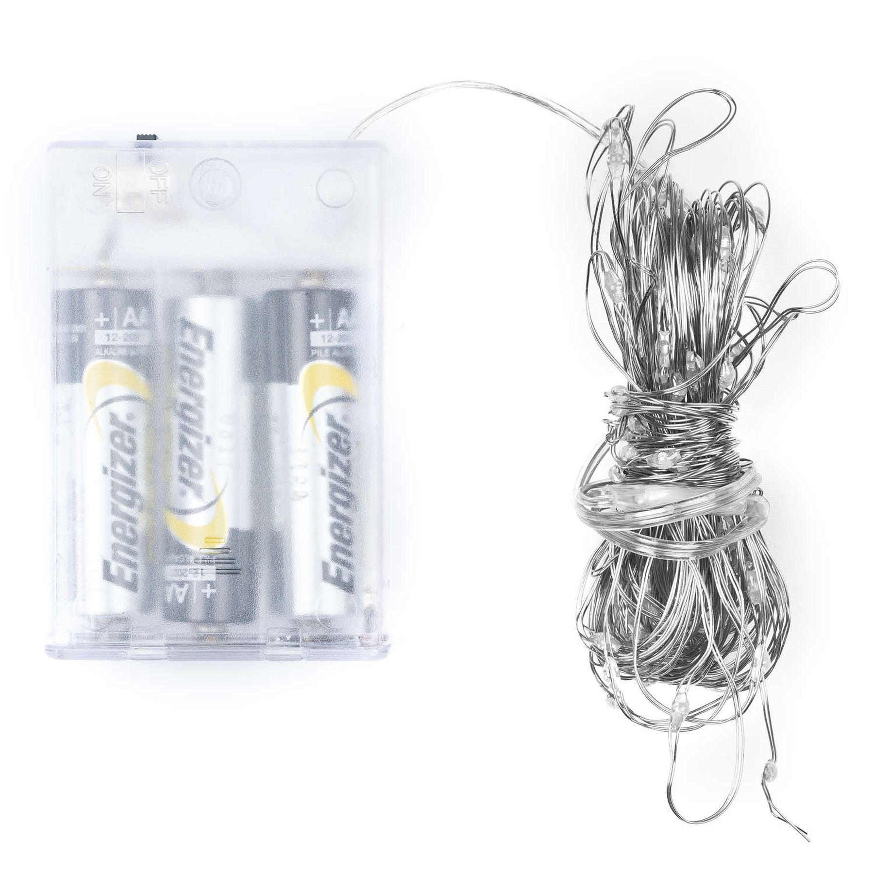 100 LED Battery Micro Lights Silver Wire - 10 m