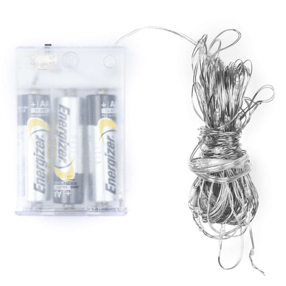100 LED Battery Micro Lights Silver Wire - 10 m