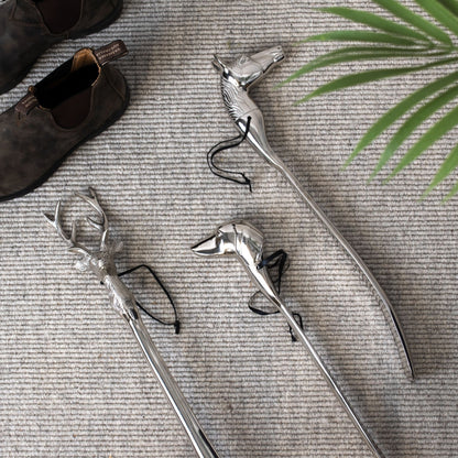 Silver Nickel Detail Shoe Horn -  Dog Head