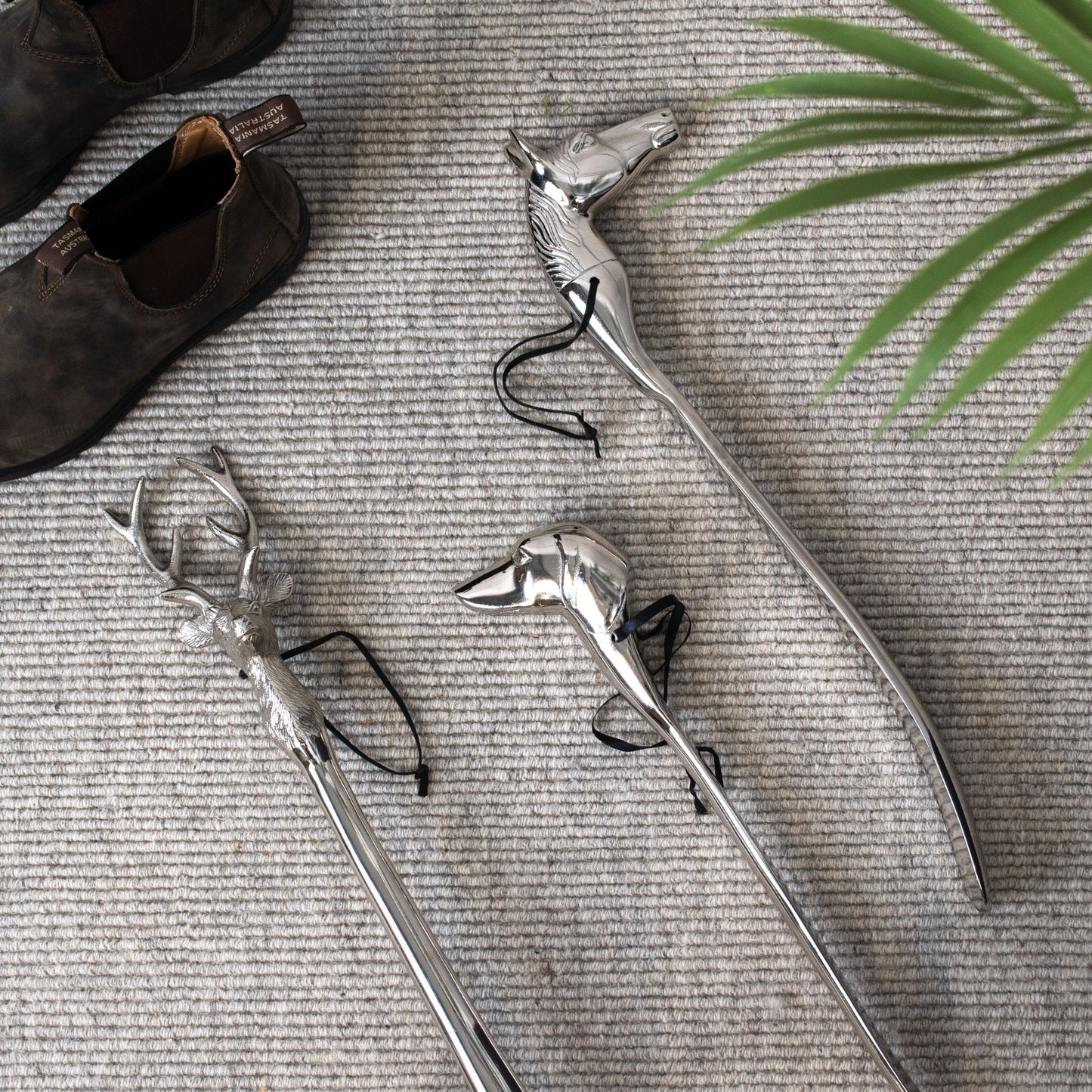 Silver Nickel Detail Shoe Horn - Horse Head