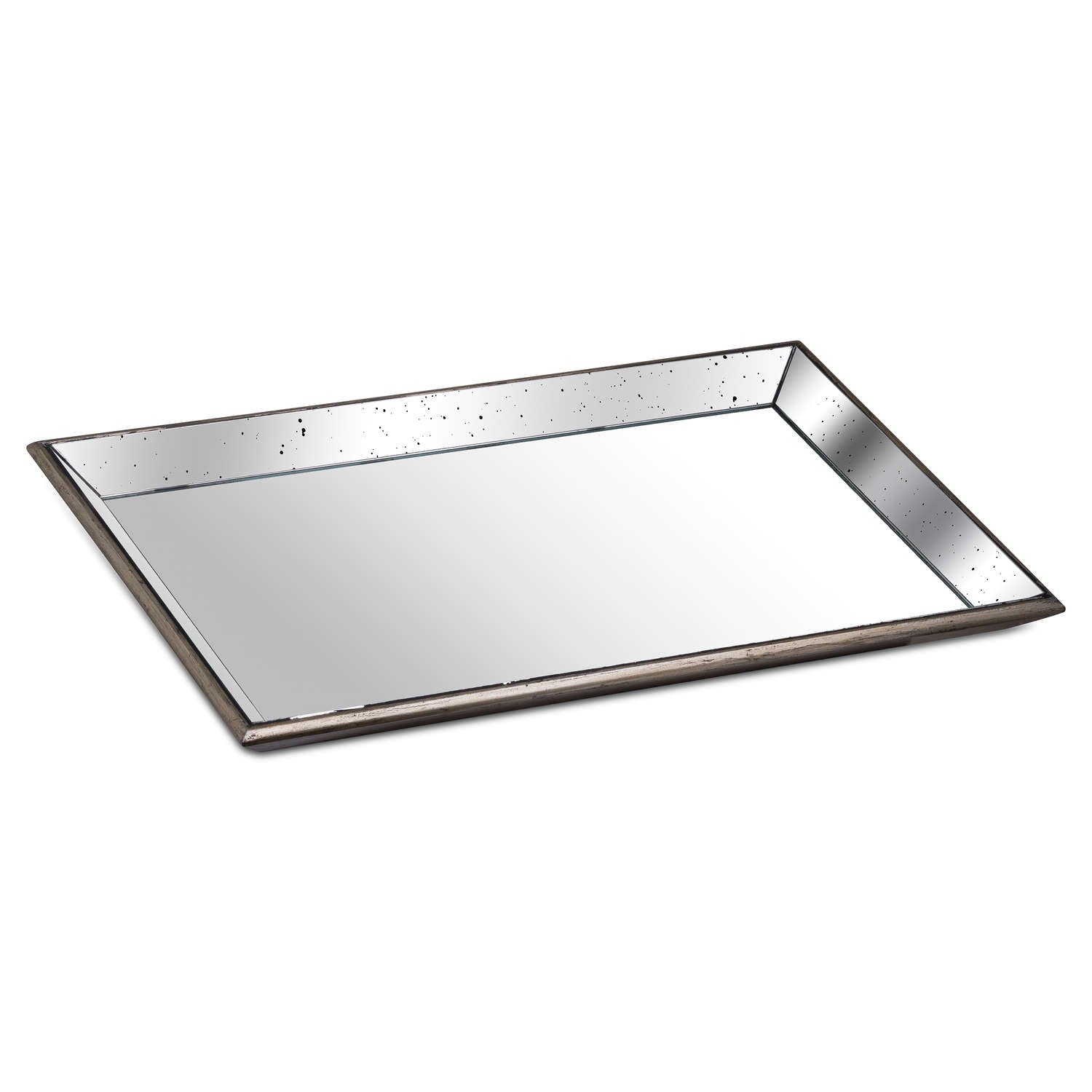 Astor Distressed Mirrored Tray With Wooden Detailing - Large