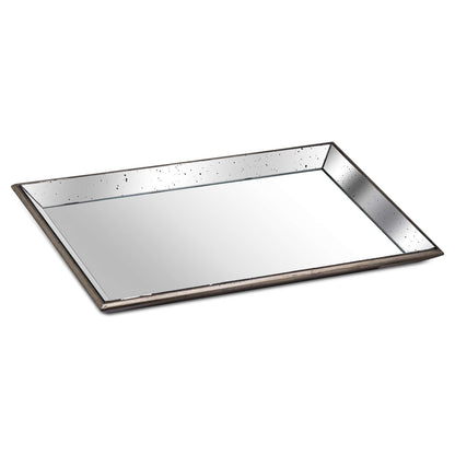 Astor Distressed Mirrored Tray With Wooden Detailing - Large