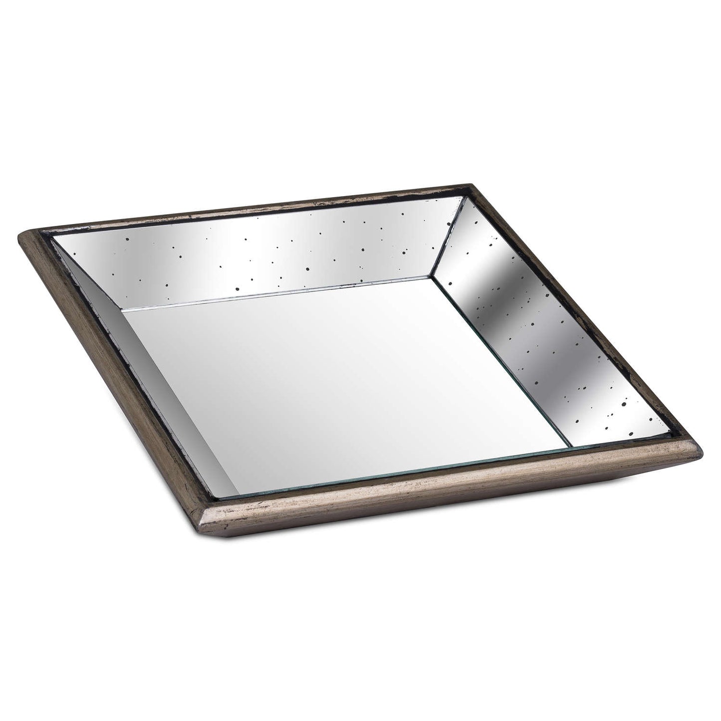 Astor Distressed Mirrored Square Tray With Wooden Detailing - Small