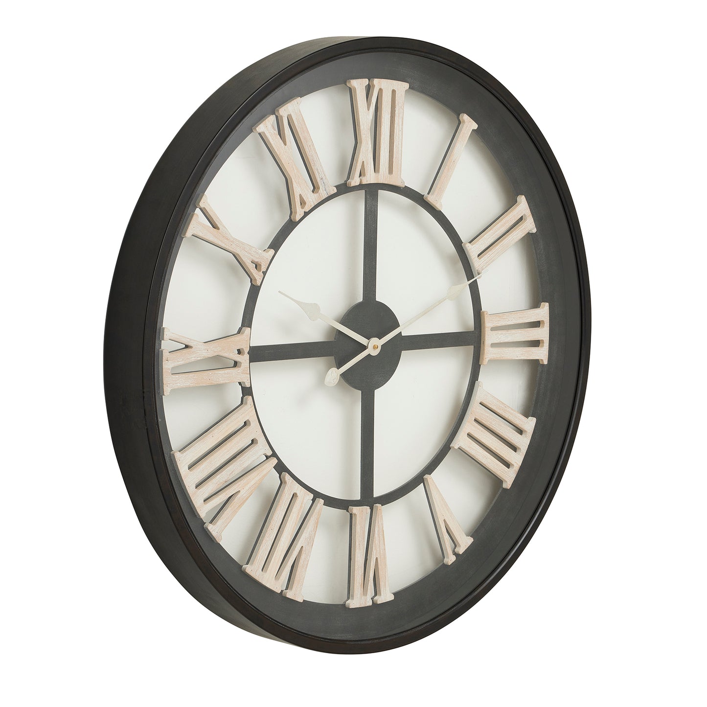 Black Framed Skeleton Wall Clock With White Roman Numerals