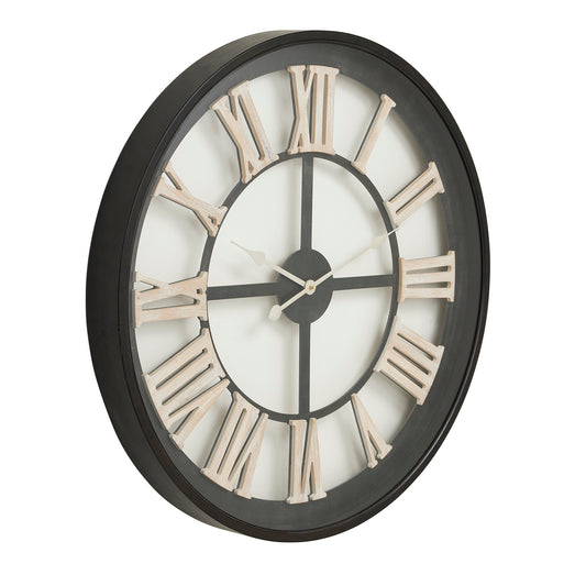 Black Framed Skeleton Wall Clock With White Roman Numerals