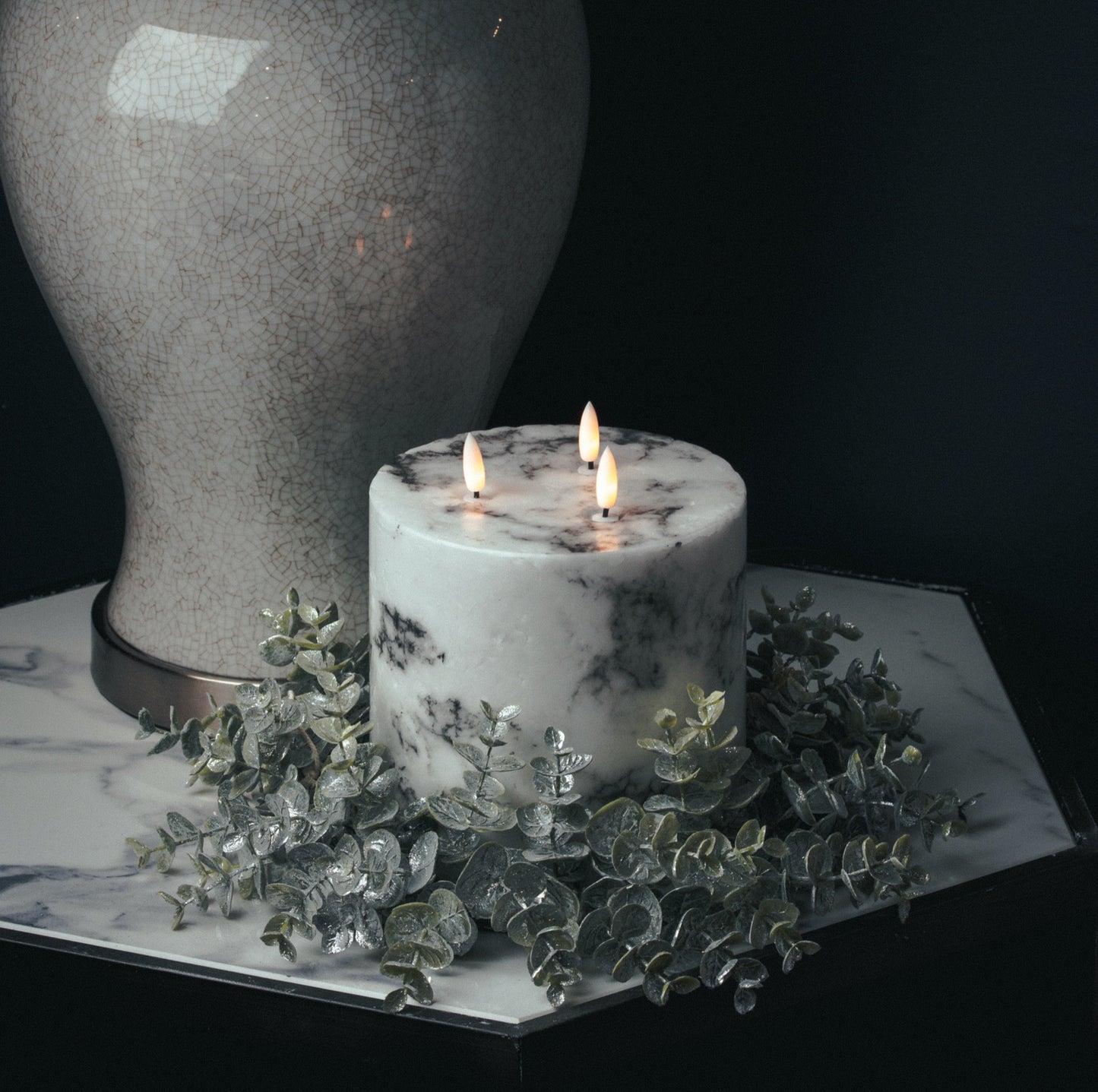 Frosted Eucalyptus Candle Wreath - Large