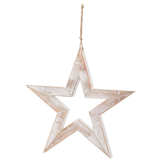 Antique White Wooden Sparkle Star - Large