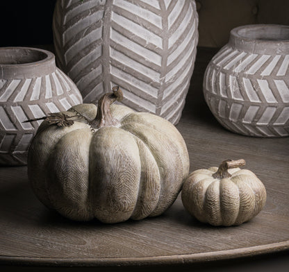 Carved Wood Effect Squat Pumpkin - Small