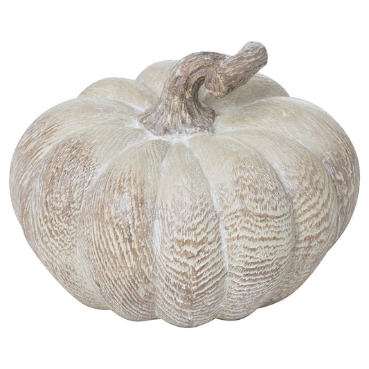 Carved Wood Effect Squat Pumpkin - Small