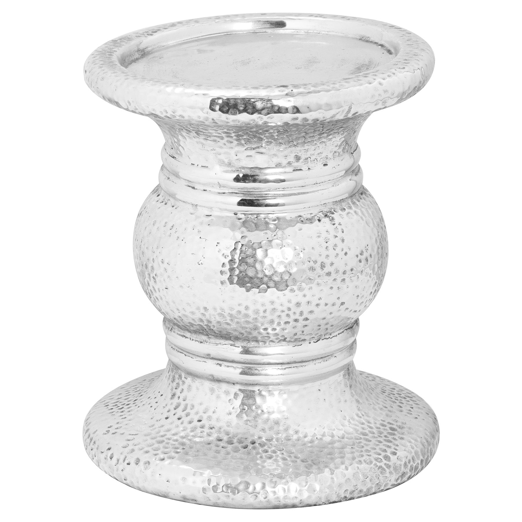 Silver Punch Faced Ceramic Candle Holder - Large
