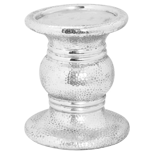 Silver Punch Faced Ceramic Candle Holder - Large