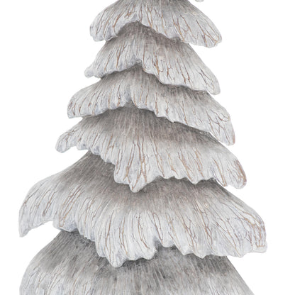 Carved Wood Effect Grey Snowy Tree - Small