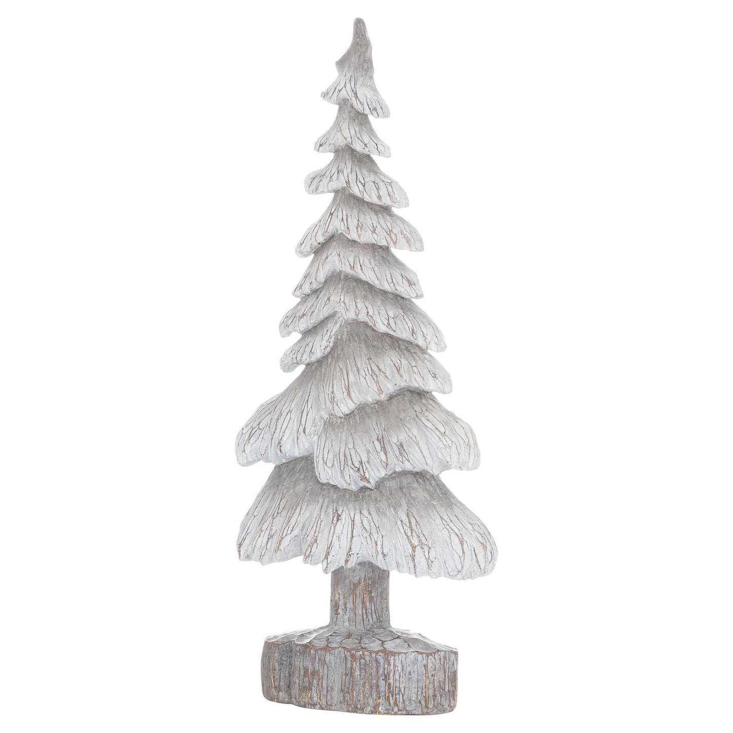 Carved Wood Effect Grey Snowy Tree - Small
