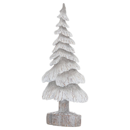 Carved Wood Effect Grey Snowy Tree - Small