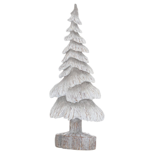 Carved Wood Effect Grey Snowy Tree - Small