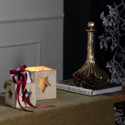 Washed Wood Star Tealight Candle Holder - Large