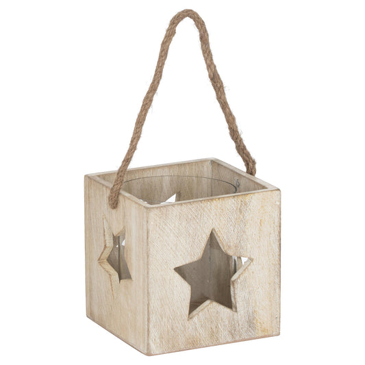 Washed Wood Star Tealight Candle Holder - Large