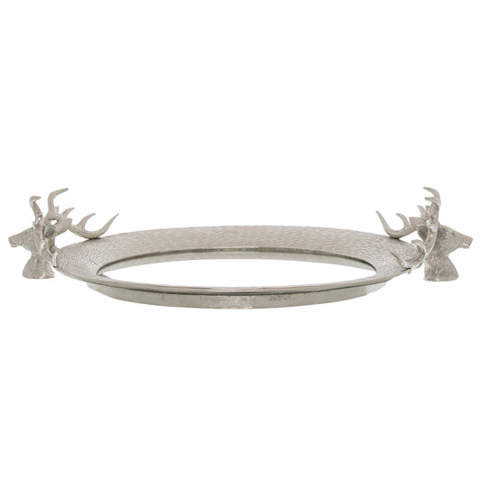 Mirrored Tray With Stag Heads - Large