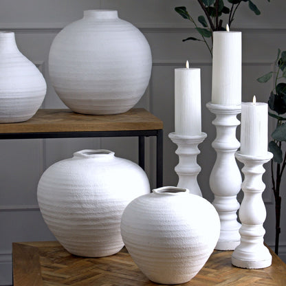 Matt White Ceramic Column Candle Holder - Large