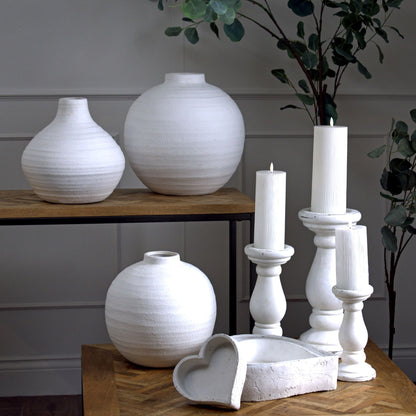 Matt White Ceramic Candle Holder - Small