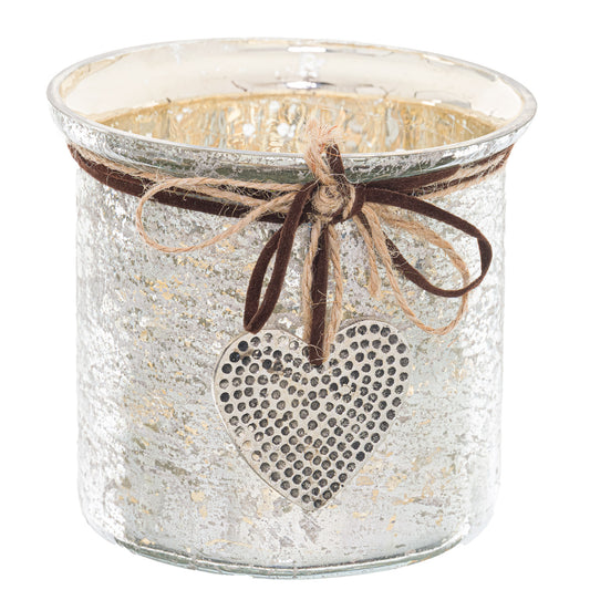 Mercury Hammered Heart Candle Holder - Small