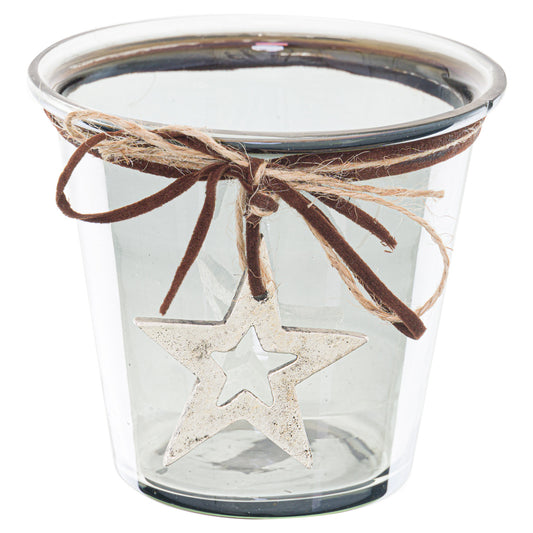 Smoked Midnight Hammered Star Candle Holder - Small
