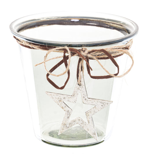 Smoked Midnight Hammered Star Candle Holder - Medium
