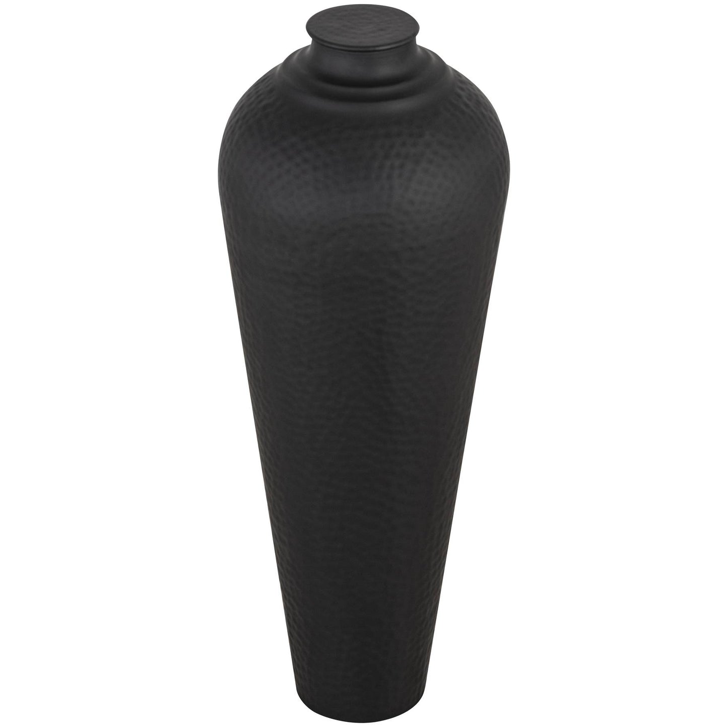 Matt Black Hammered Vase With Lid - Medium