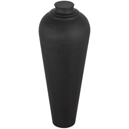 Matt Black Hammered Vase With Lid - Medium