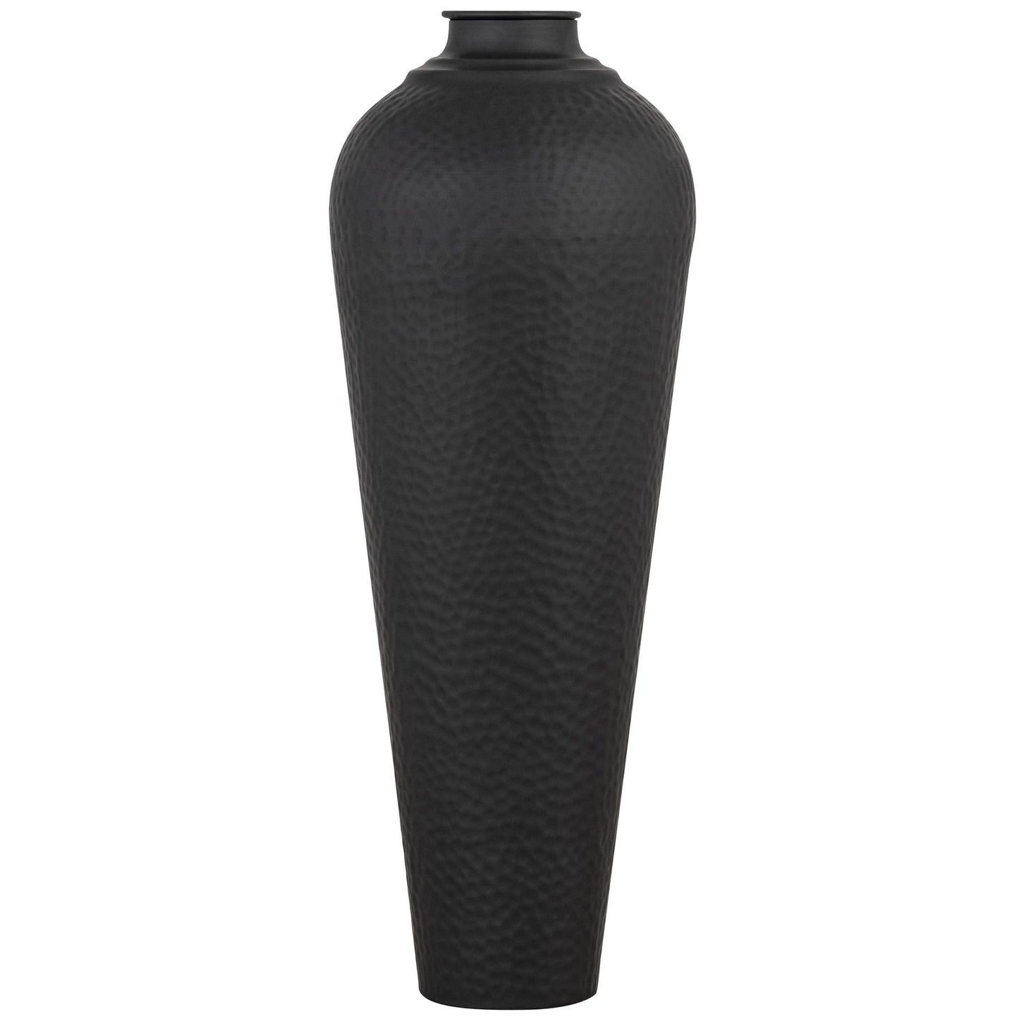 Matt Black Hammered Vase With Lid - Medium