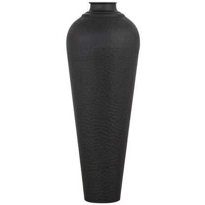 Matt Black Hammered Vase With Lid - Medium