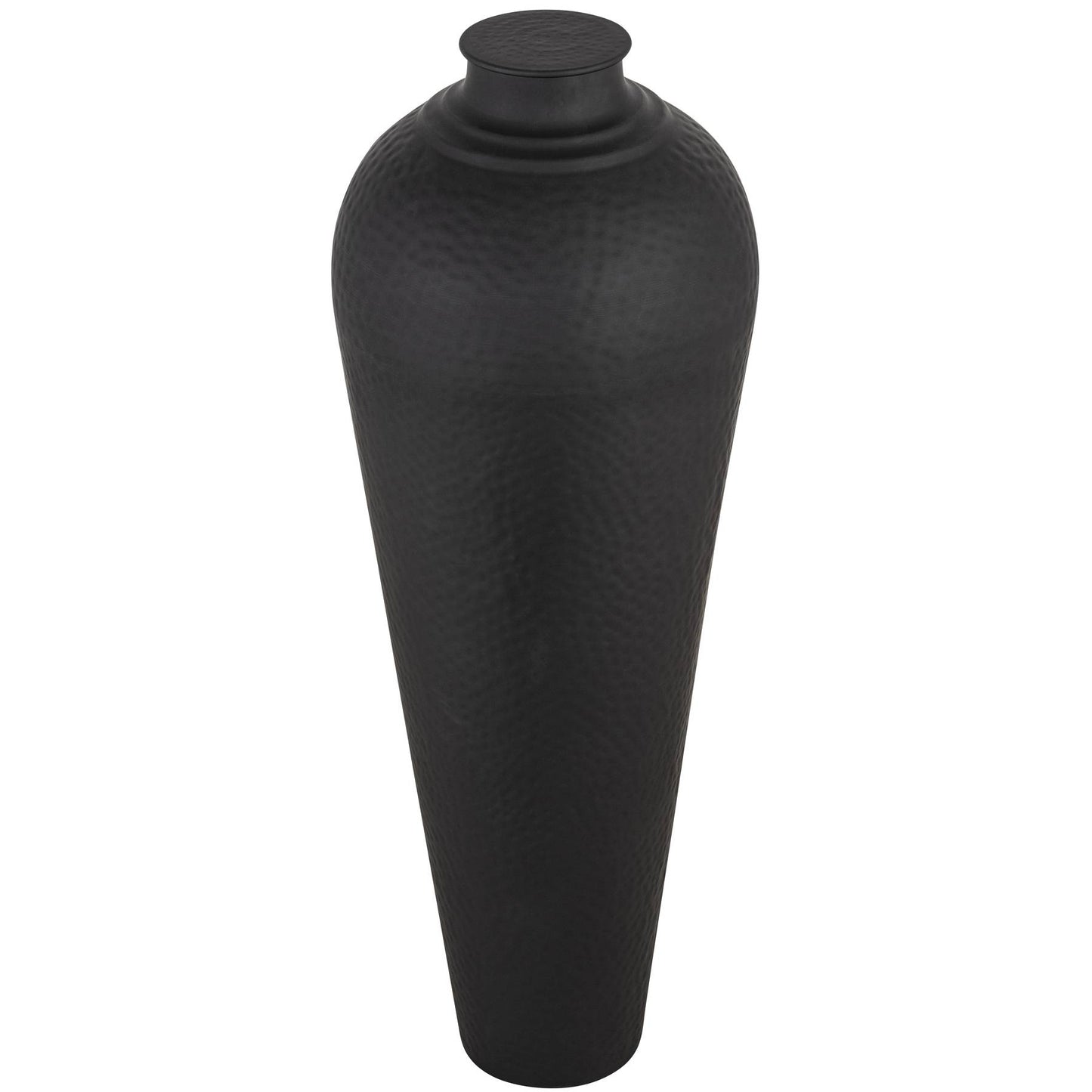 Matt Black Hammered Vase With Lid - Large