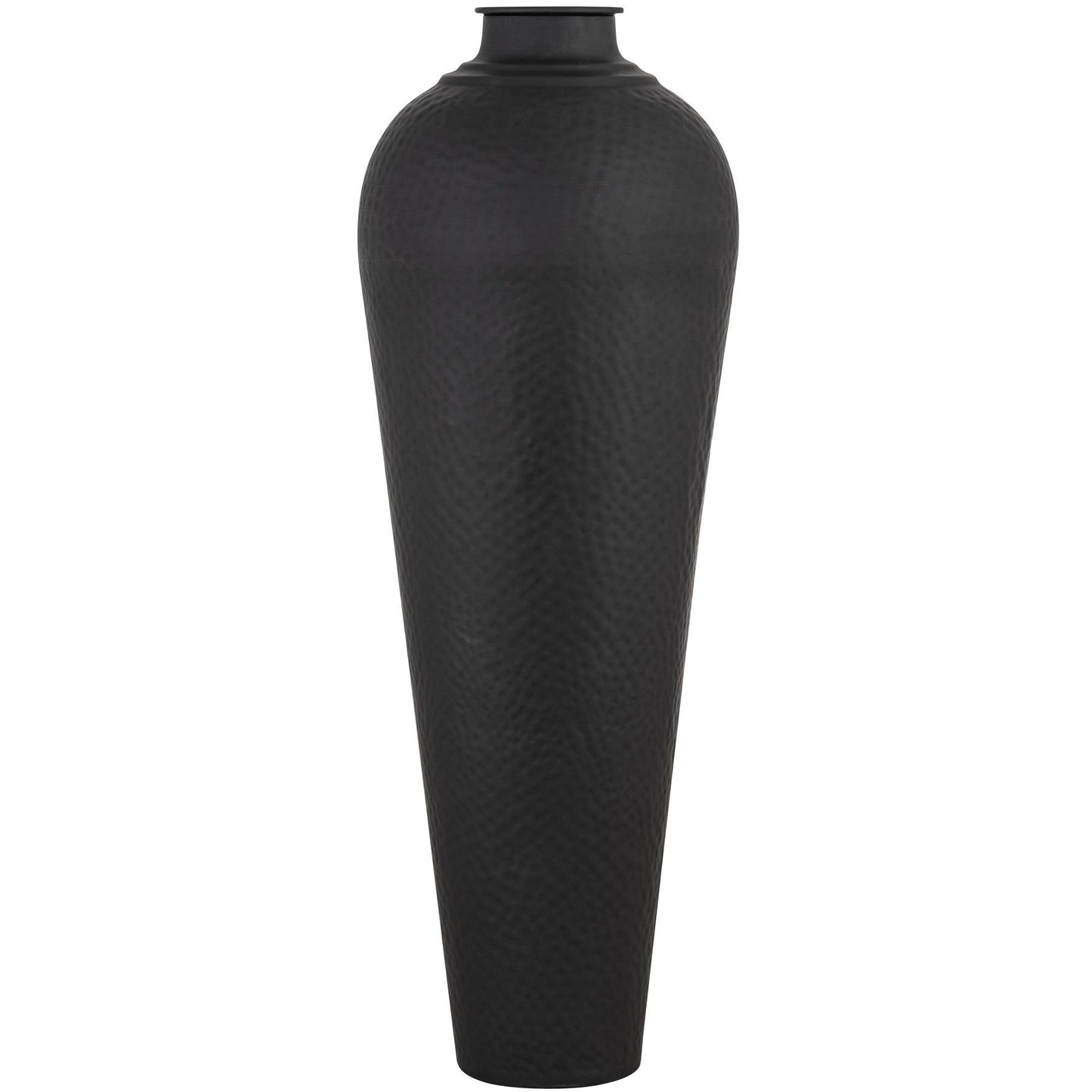 Matt Black Hammered Vase With Lid - Large