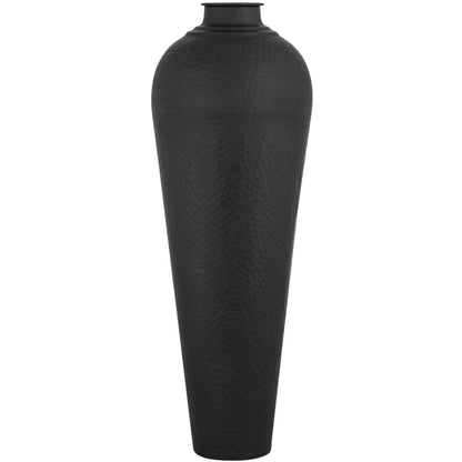 Matt Black Hammered Vase With Lid - Large