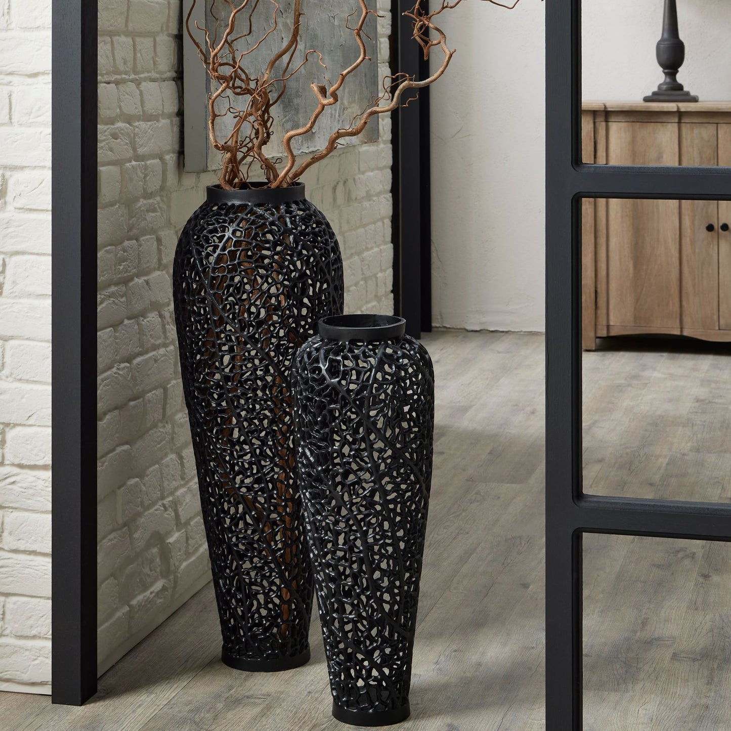 Black Cast Lattice Vase - Large