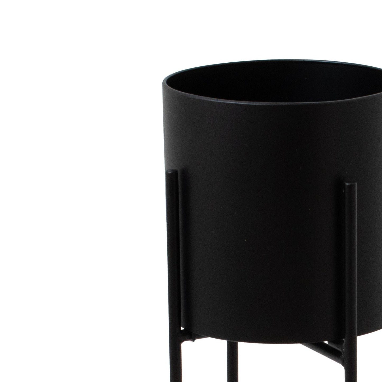 Matt Black Cylindrical Planter On Black Frame - Large